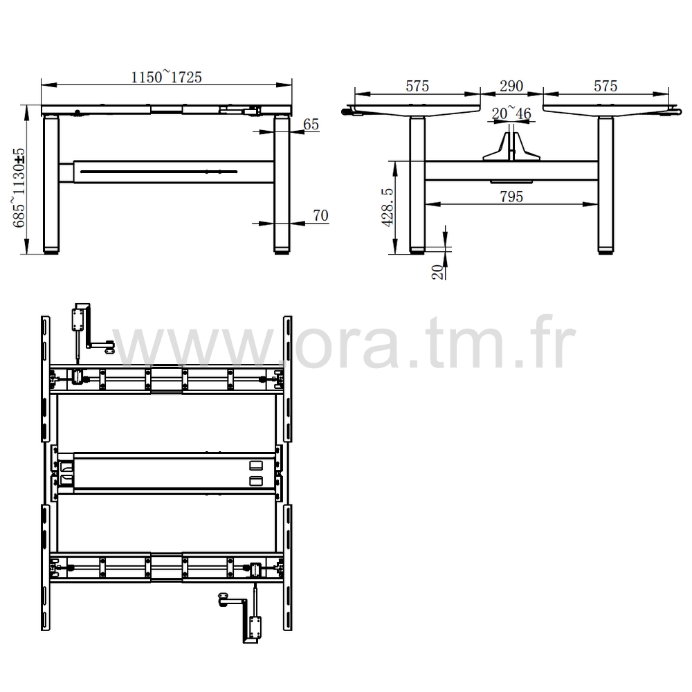 DESK0F - STRUCTURE TABLE REGLABLE - A MANIVELLE