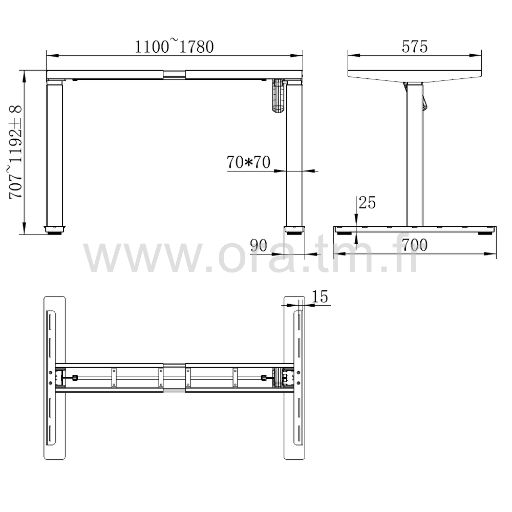 DESK1A - STRUCTURE TABLE REGLABLE - ELECTRIQUE 1 MOTEUR