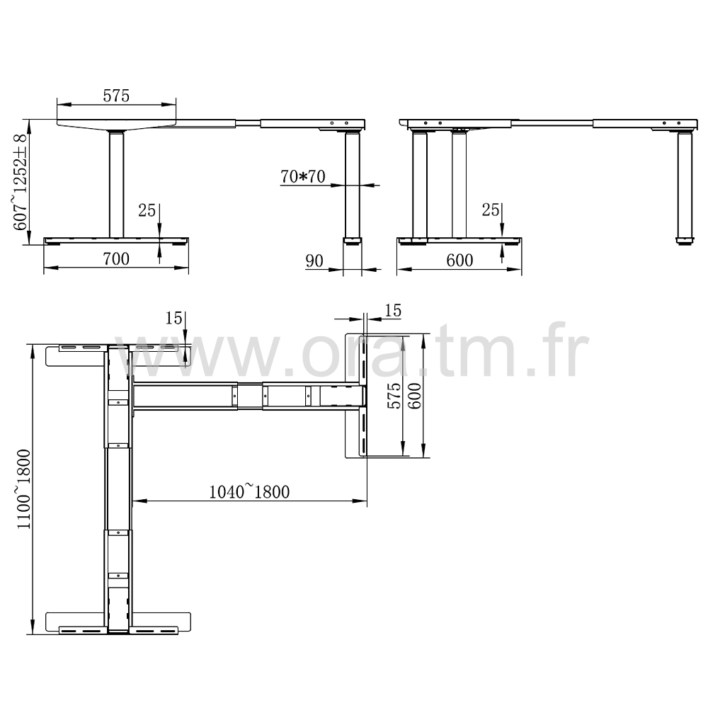 DESK3 - STRUCTURE TABLE REGLABLE - ELECTRIQUE 3 MOTEURS