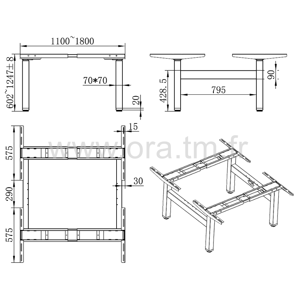 DESK4 - STRUCTURE TABLE REGLABLE - ELECTRIQUE 4 MOTEURS