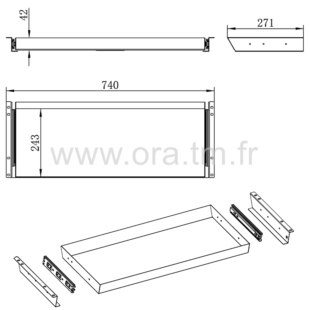 TIROIRXL - ACCESSOIRES DE BUREAU - TIROIR METALLIQUE