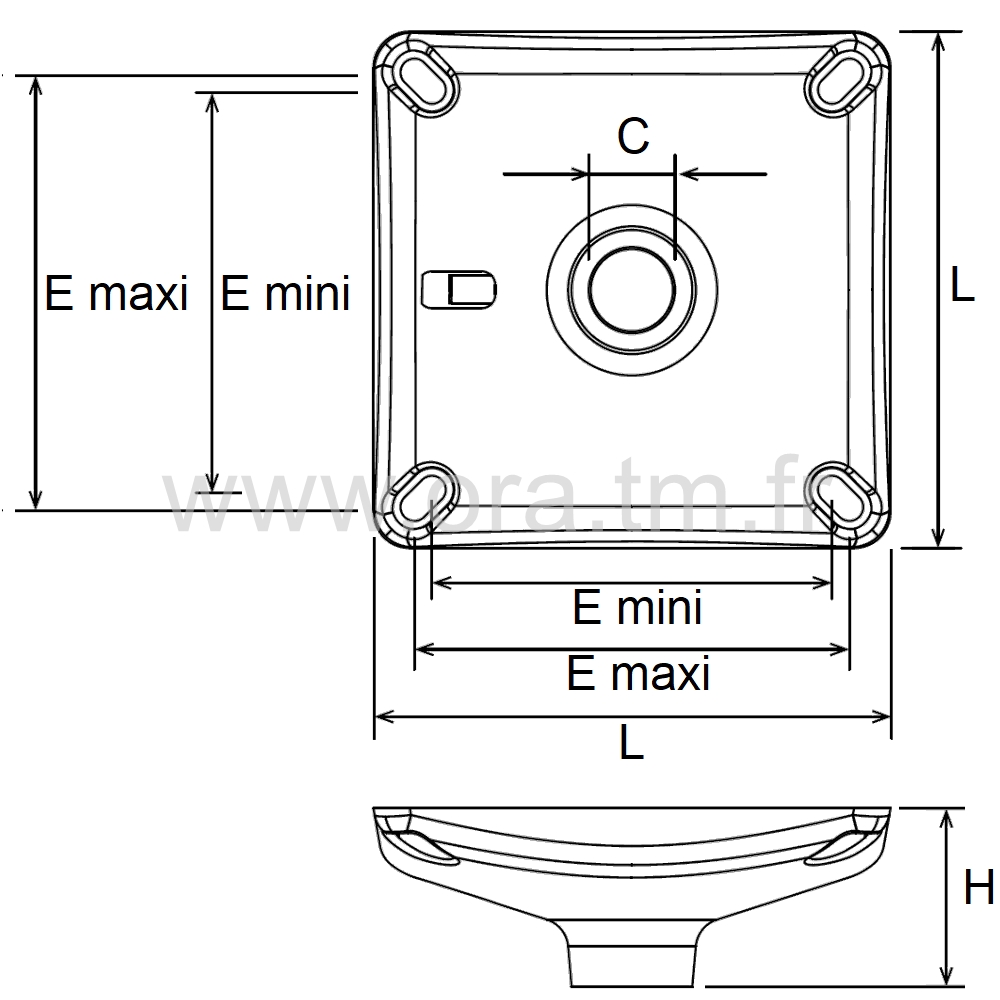 PLAP - PLATINE PORTE ASSISE - CARRE CONE DIRECT