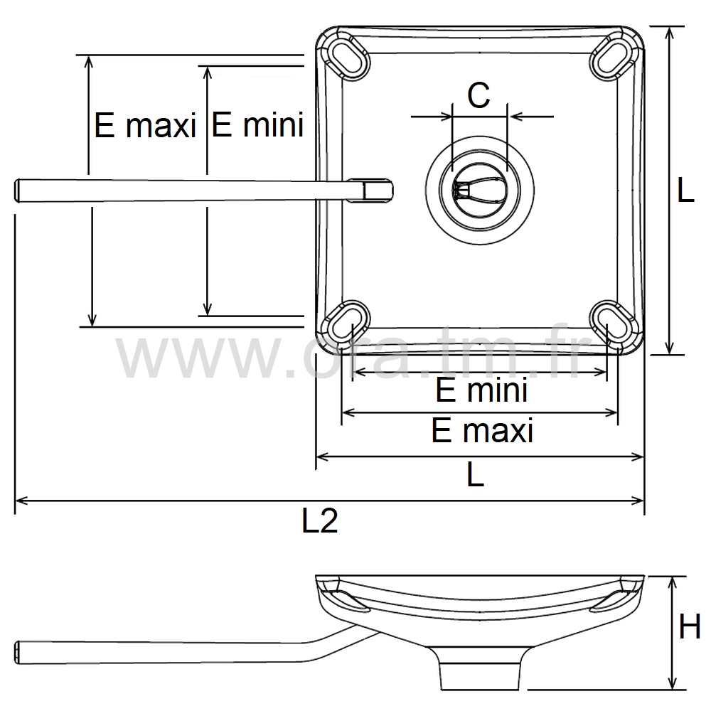 PLAP - PLATINE PORTE ASSISE - CARRE CONE DIRECT