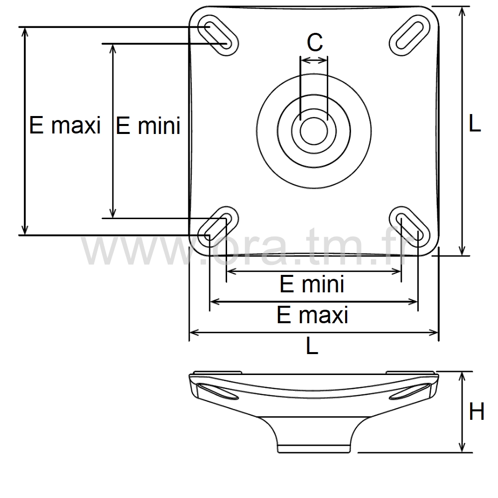 PLAP - PLATINE PORTE ASSISE - CARRE CONE DIRECT