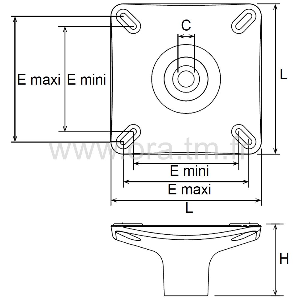 PLAP - PLATINE PORTE ASSISE - CARRE CONE DIRECT