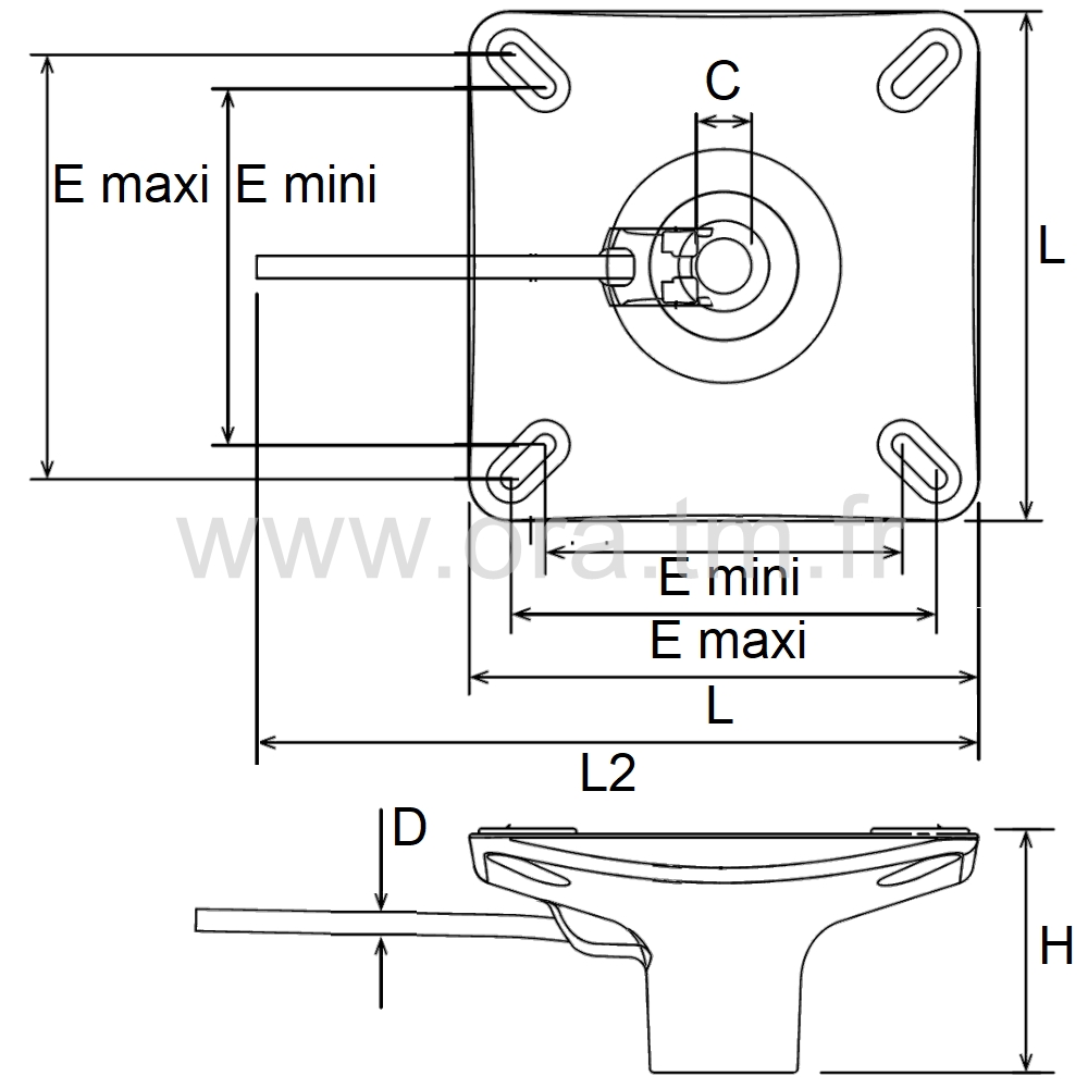 PLAP - PLATINE PORTE ASSISE - CARRE CONE DIRECT